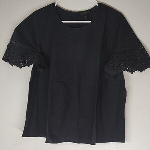 J. Crew Black Eyelet Sleeve Blouse